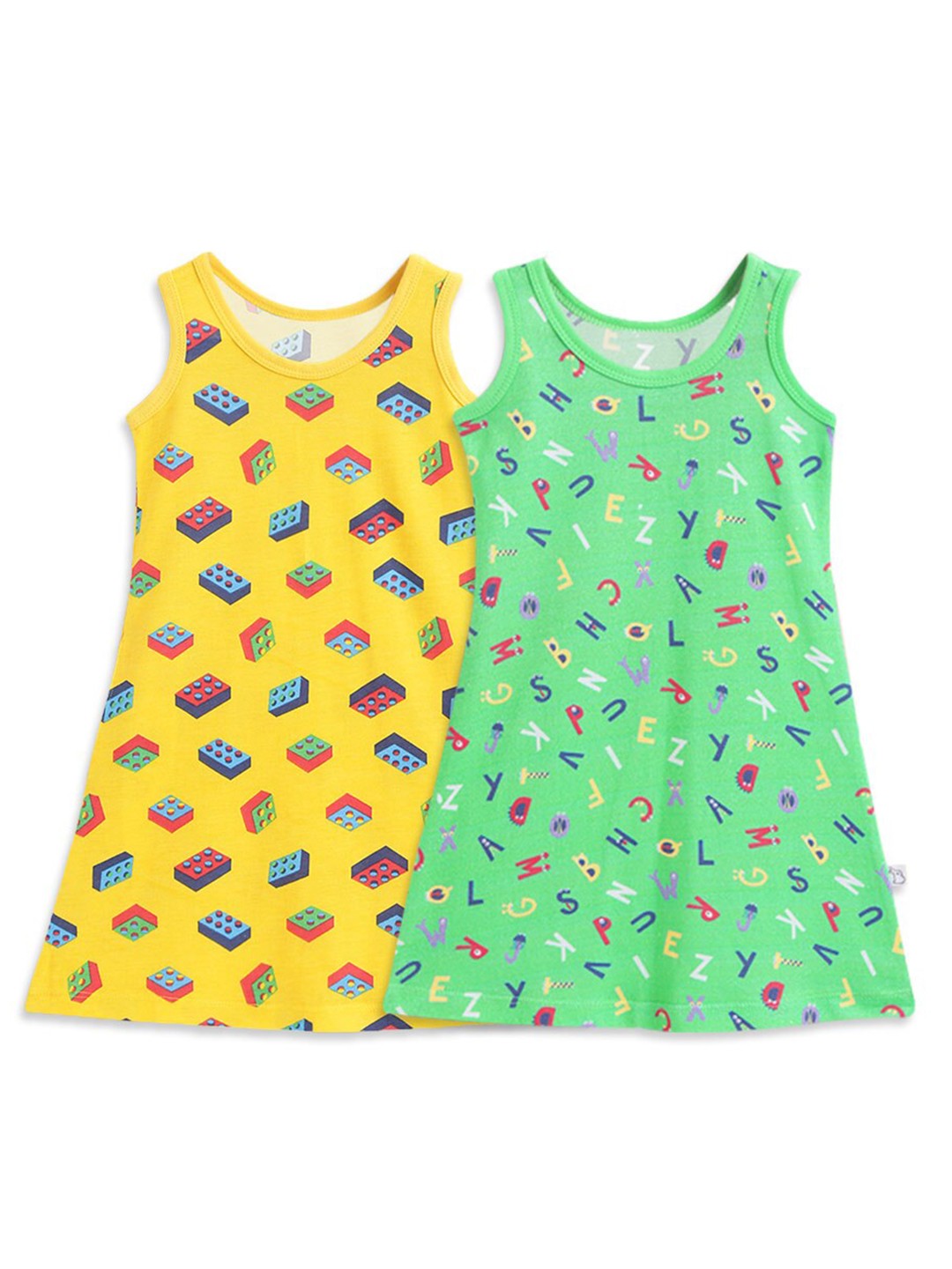 

SuperBottoms Girls Pack of 2 Printed A-Line Dress, Yellow