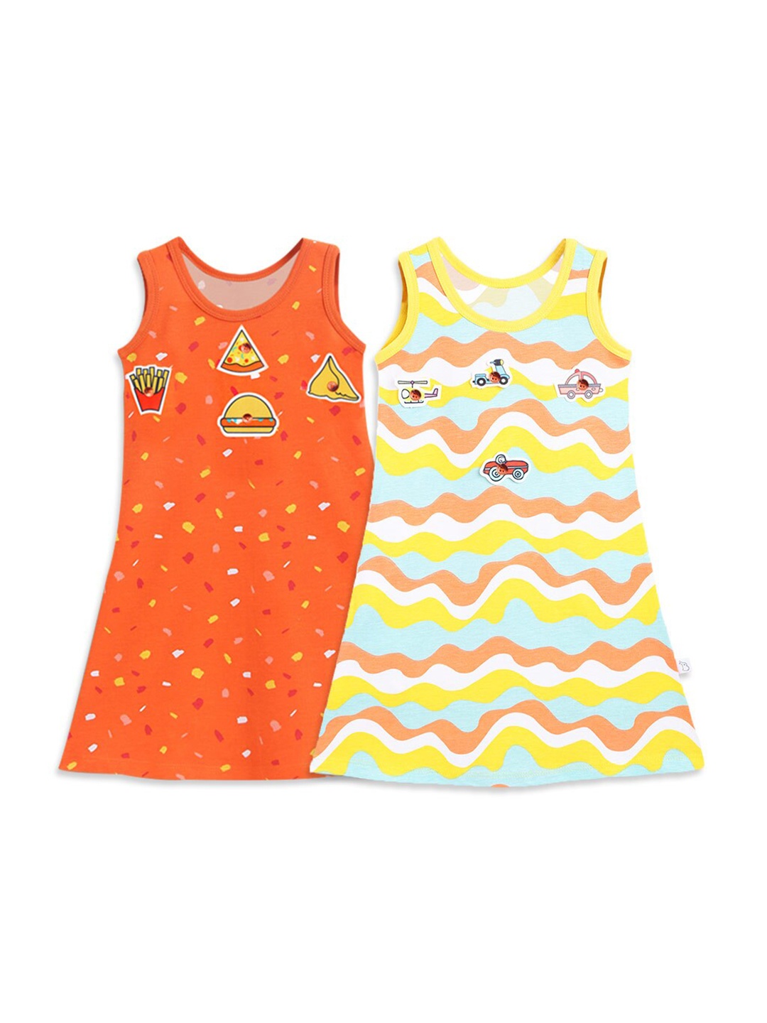 

SuperBottoms Pack of 2 Girls Orange & Yellow Printed Sustainable A-Line Dress