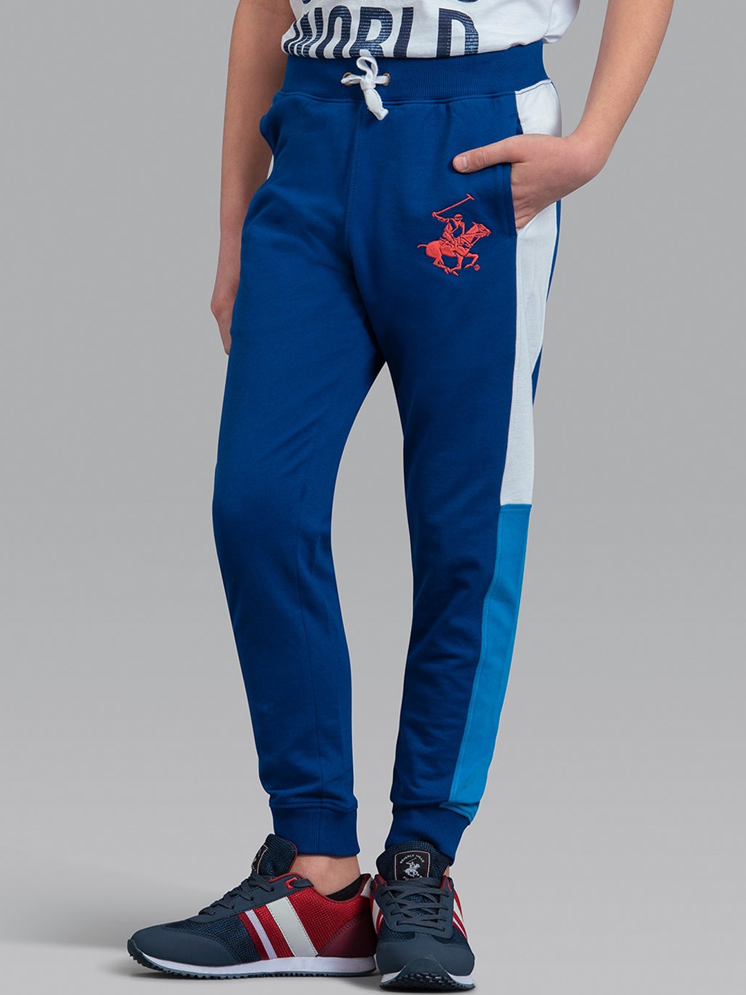 

Beverly Hills Polo Club Boys Blue & White Colourblocked Cotton Joggers