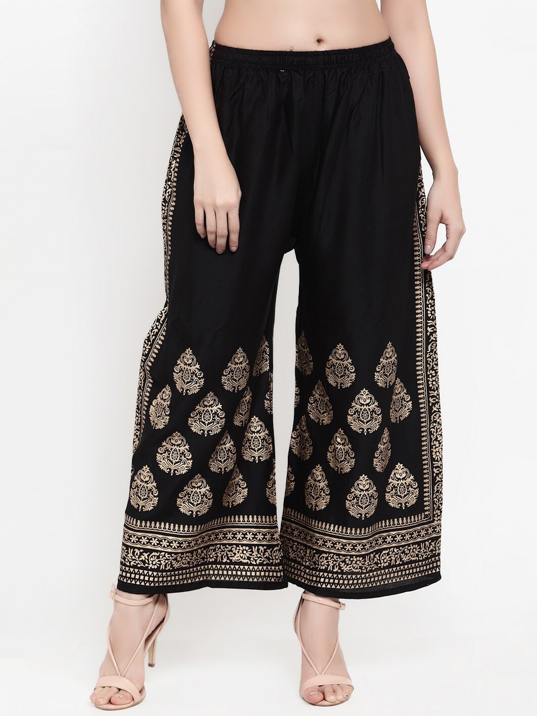 

Miaz Lifestyle Black & Gold-Toned Ethnic Motifs Printed Palazzos