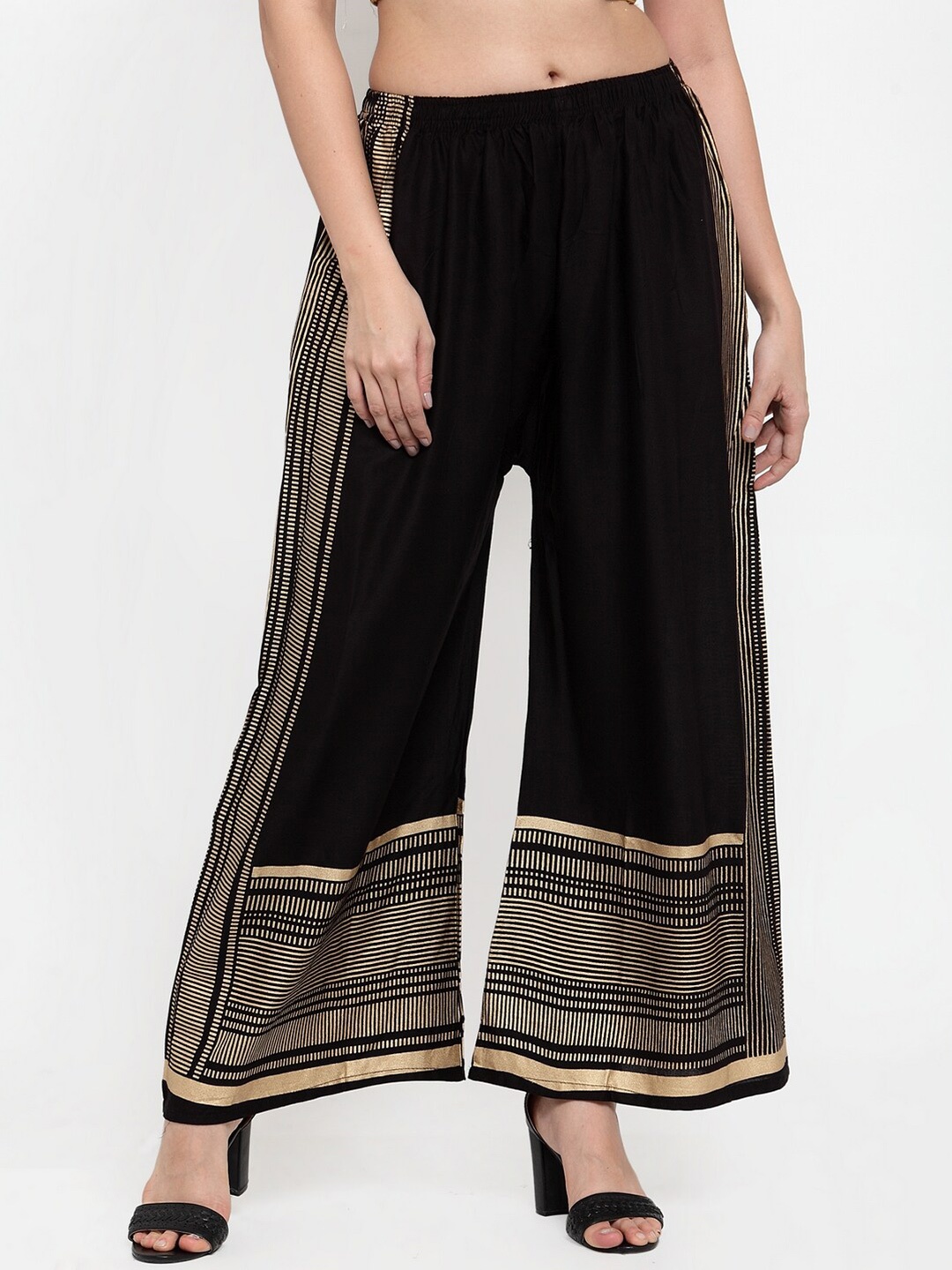 

Miaz Lifestyle Black & Gold-Toned Ethnic Motifs Printed Palazzos