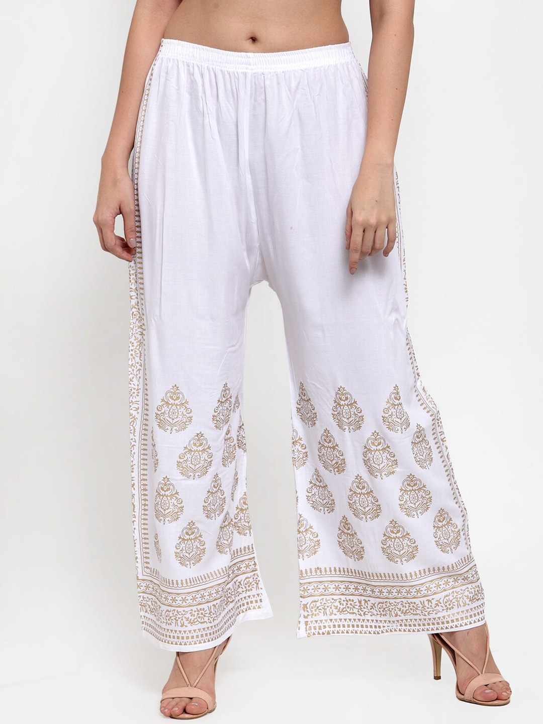 

Miaz Lifestyle Women White Ethnic Motifs Flared Fit Palazzos