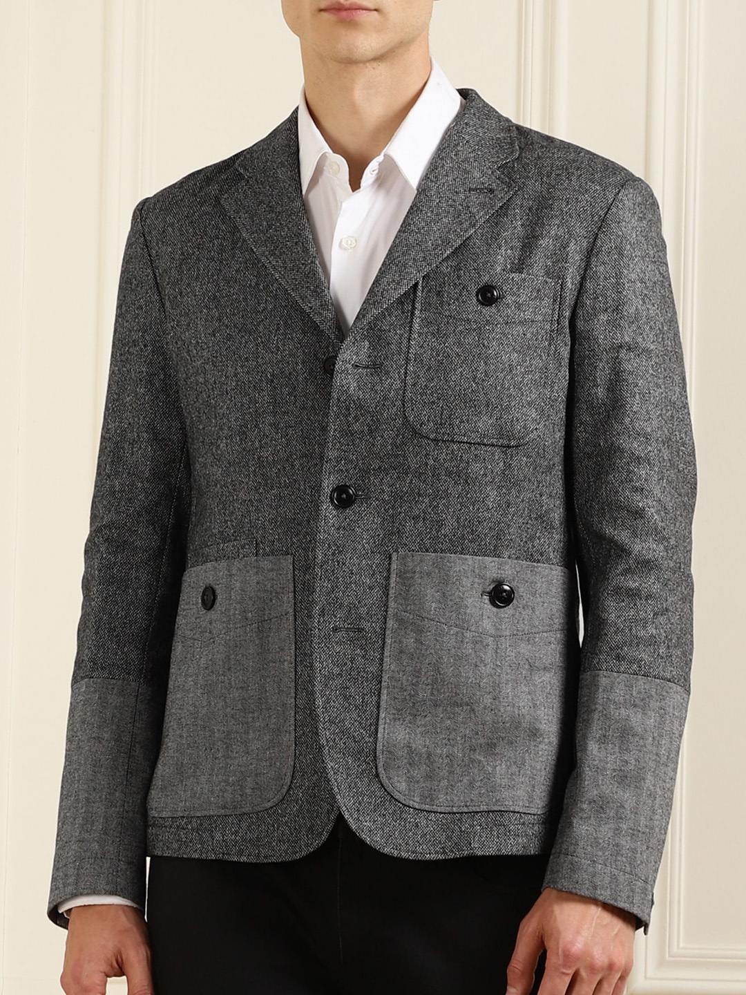 

Ted Baker Men Grey Textured Slim Fit Blazers