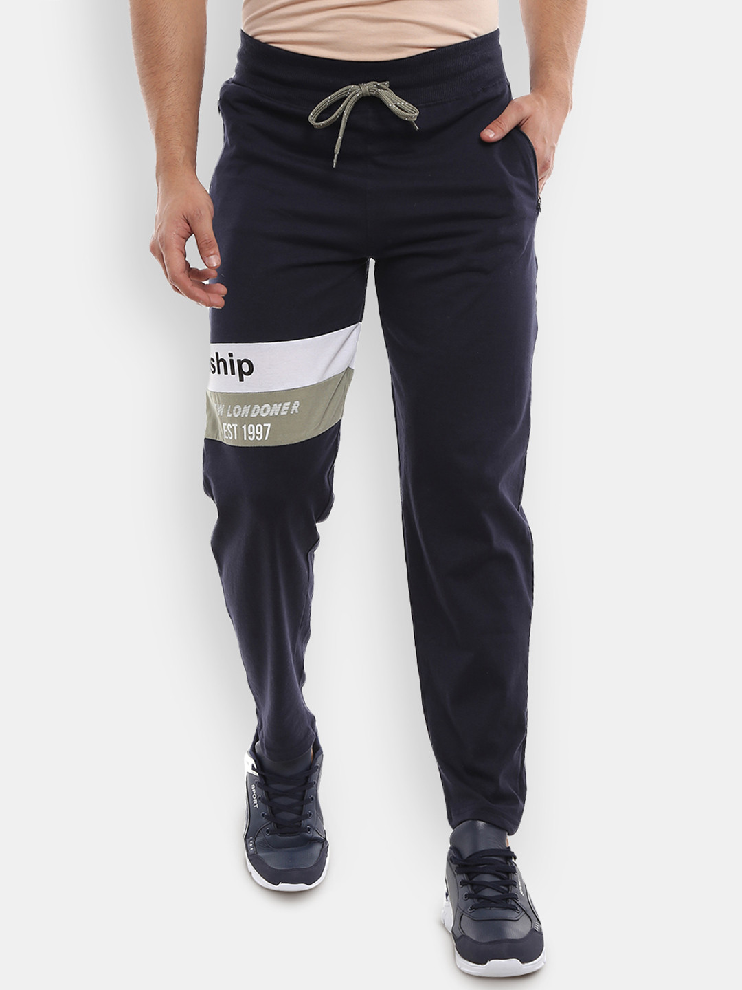 

V-Mart Men Navy Blue Solid Cotton Track Pants