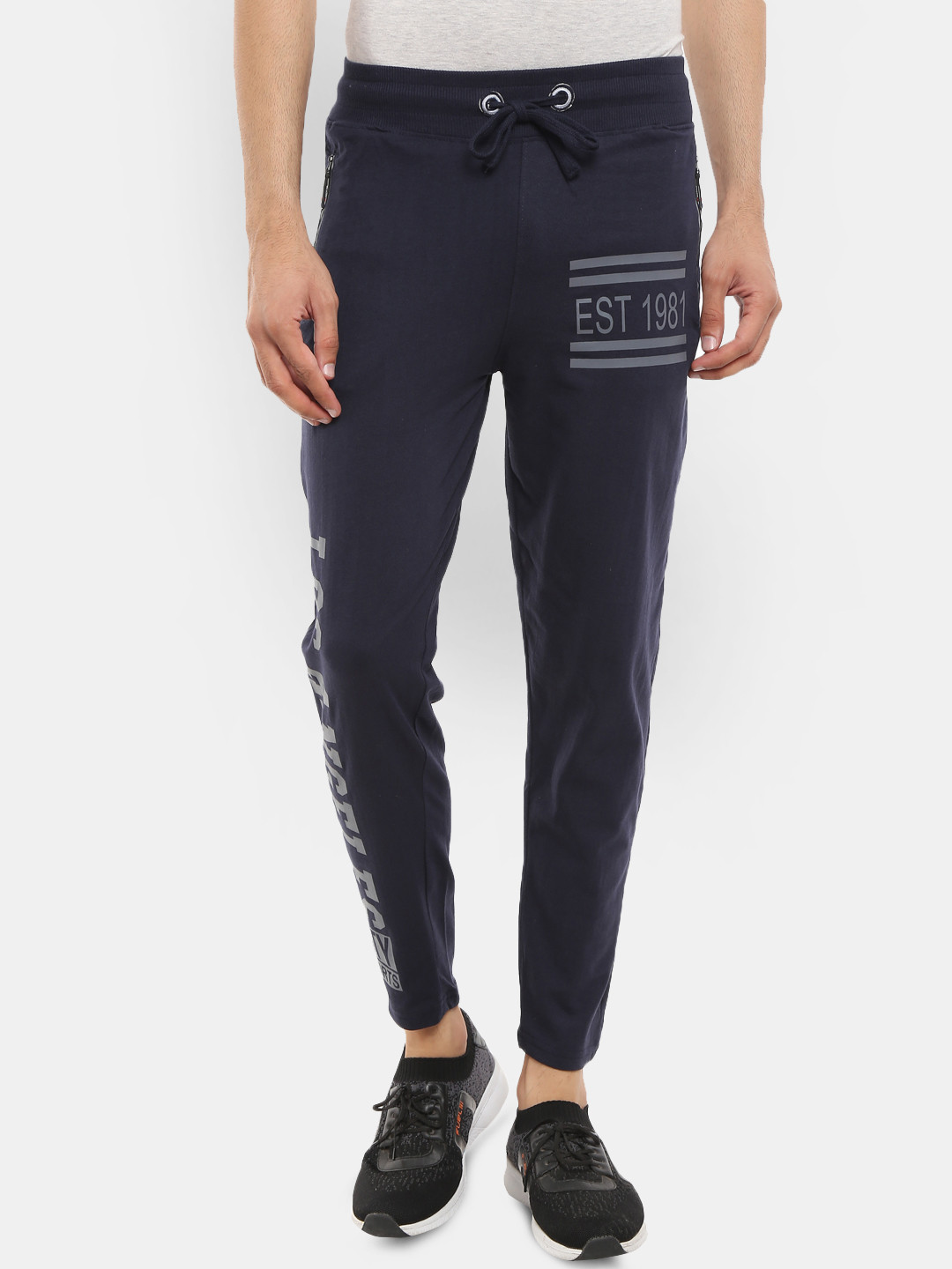 

V-Mart Men Navy Blue Printed Cotton Track Pants