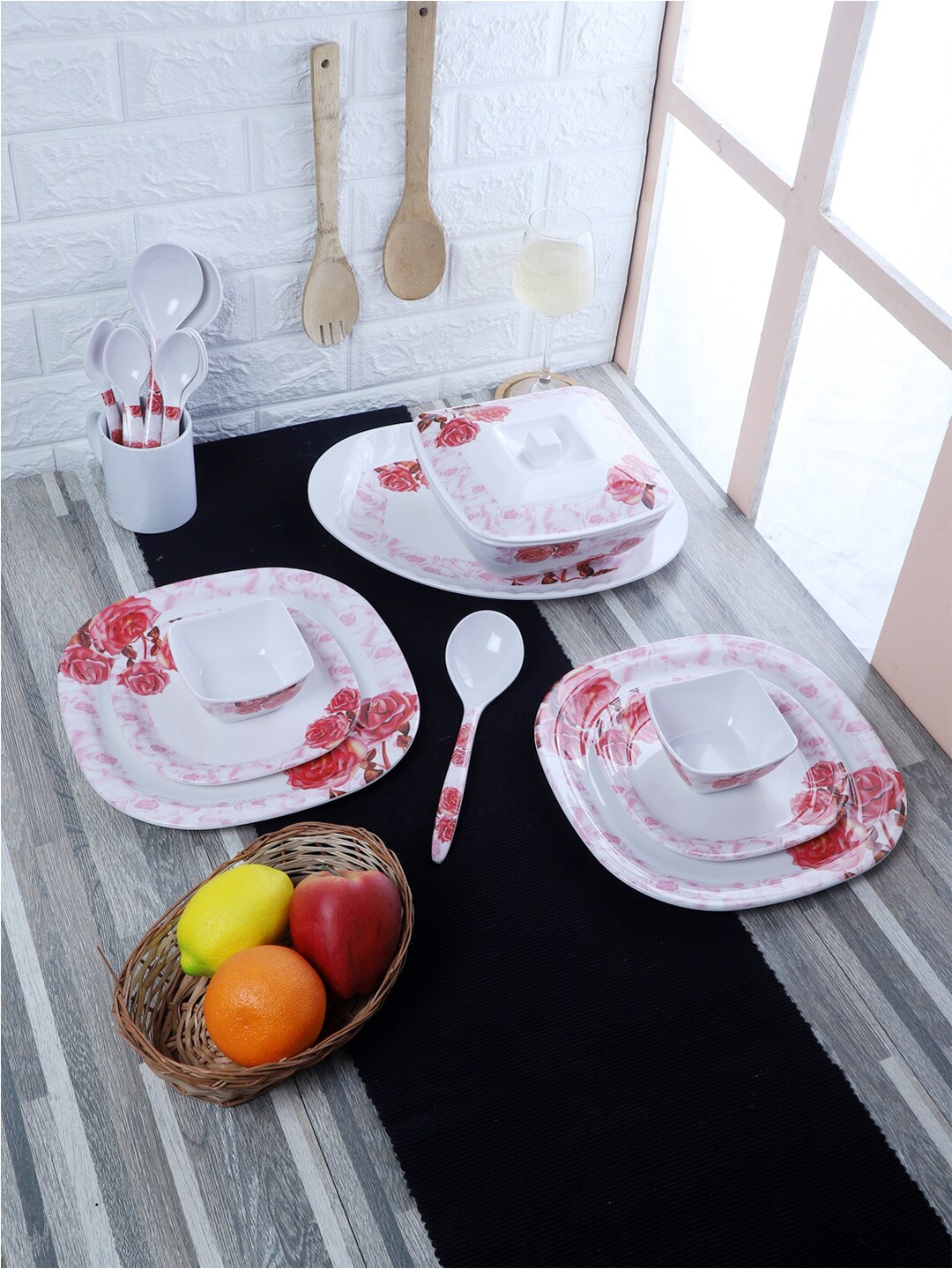 

CDI White & Red 40 Pieces Floral Printed Melamine Glossy Dinner Set
