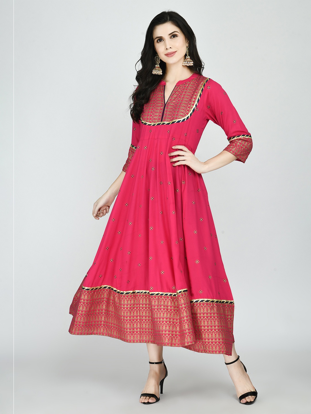 

KALINI Pink Ethnic Motifs A-Line Dress