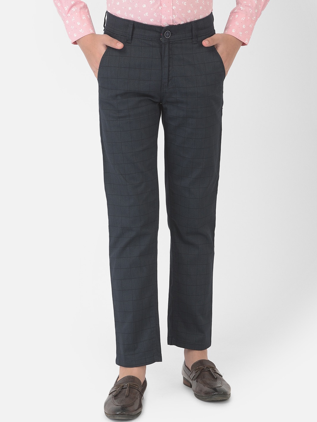 

Crimsoune Club Boys Navy Blue Checked Original Slim Fit Trousers