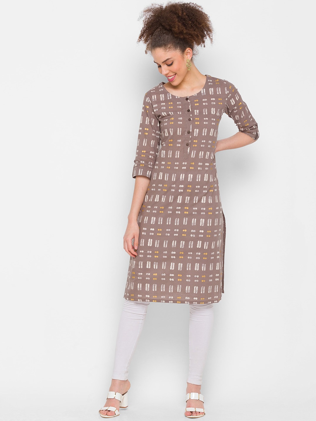 

ZOLA Women Grey Geometric Printed Cotton Kurta