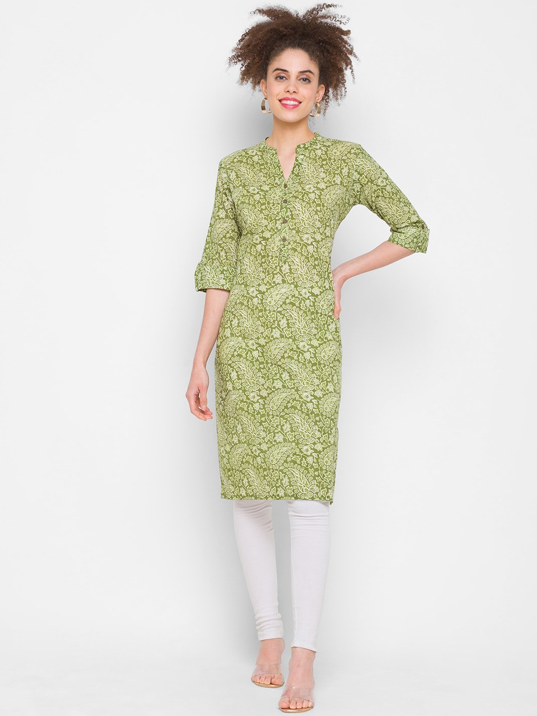 

ZOLA Women Green Printed Pathani Cotton Kurta