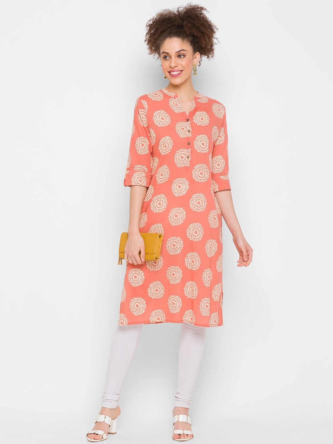 

ZOLA Peach-Coloured Ethnic Motifs Printed Kurta