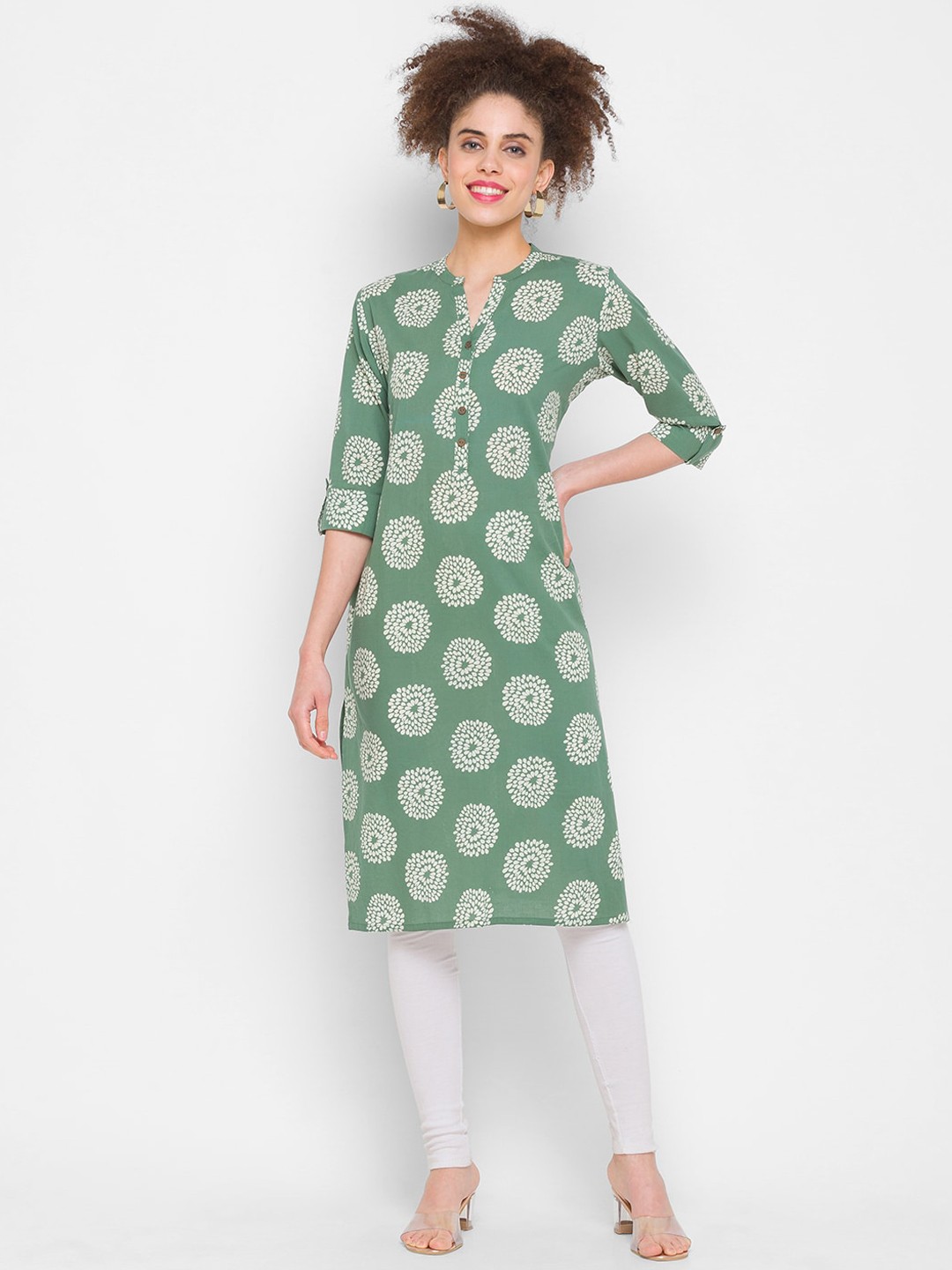 

ZOLA Women Green & White Floral Printed Kurta
