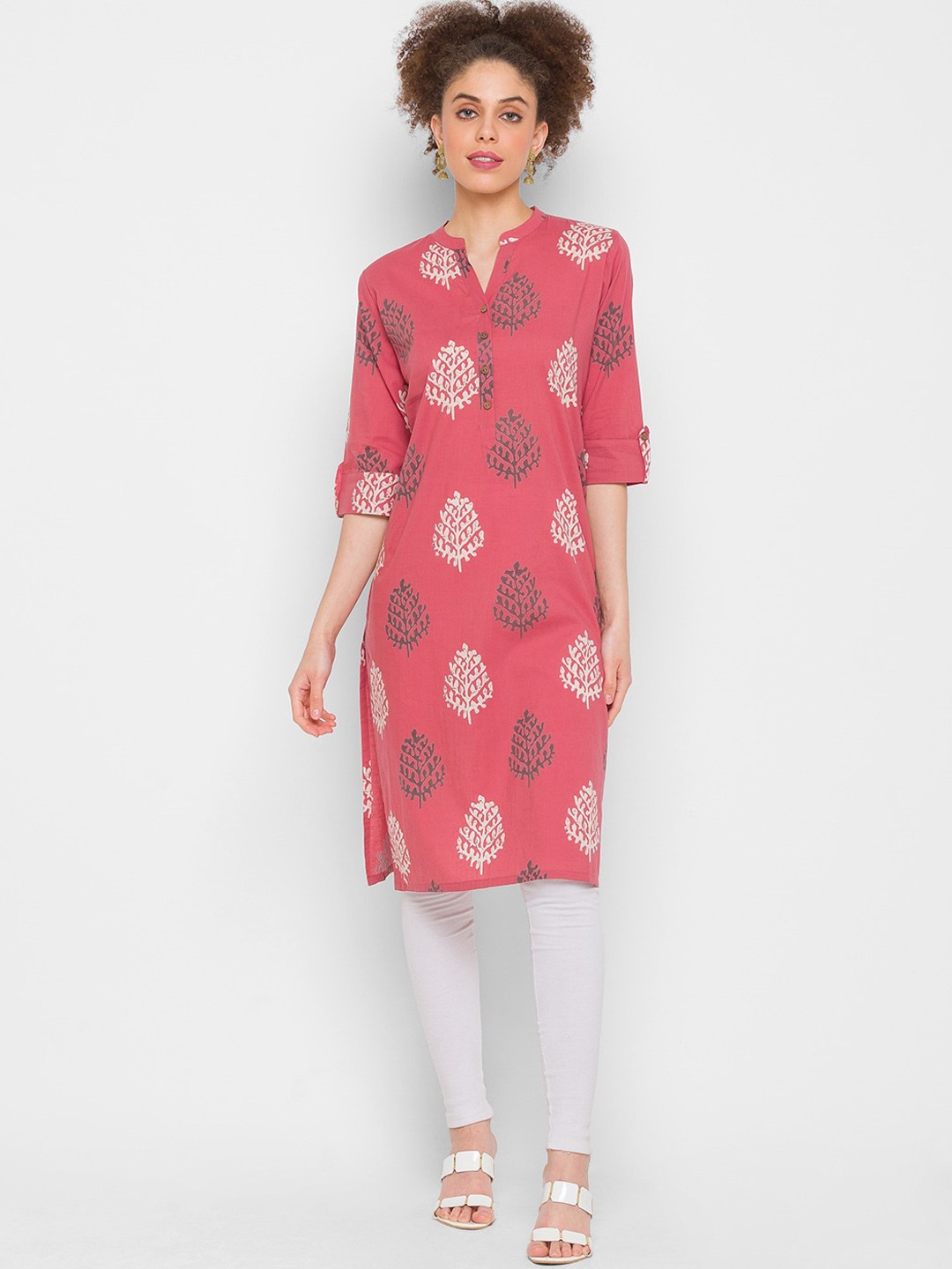 

ZOLA Women Pink Ethnic Motifs Printed Cotton Straight Kurta