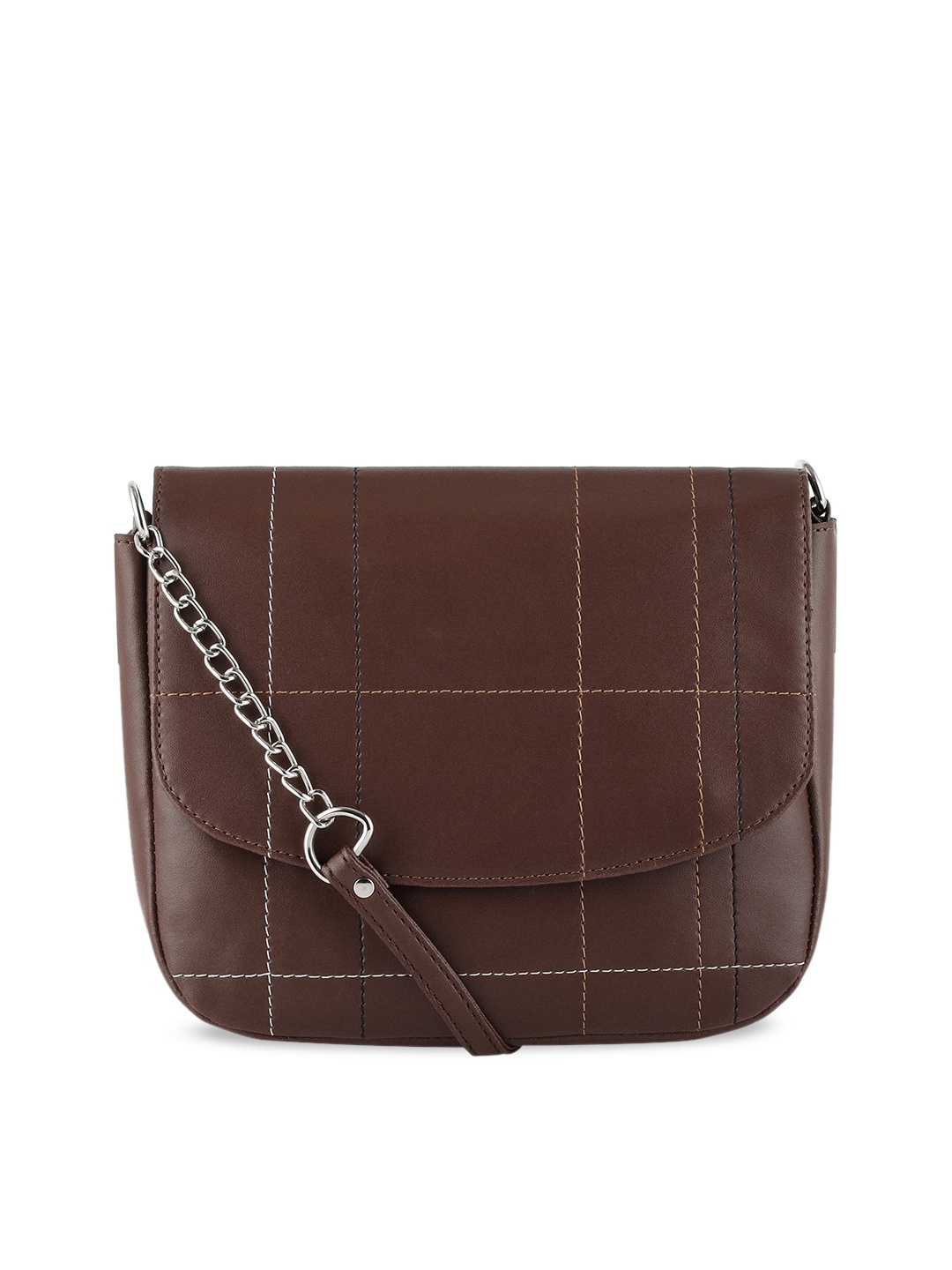 

Toteteca Brown Checked PU Structured Sling Bag