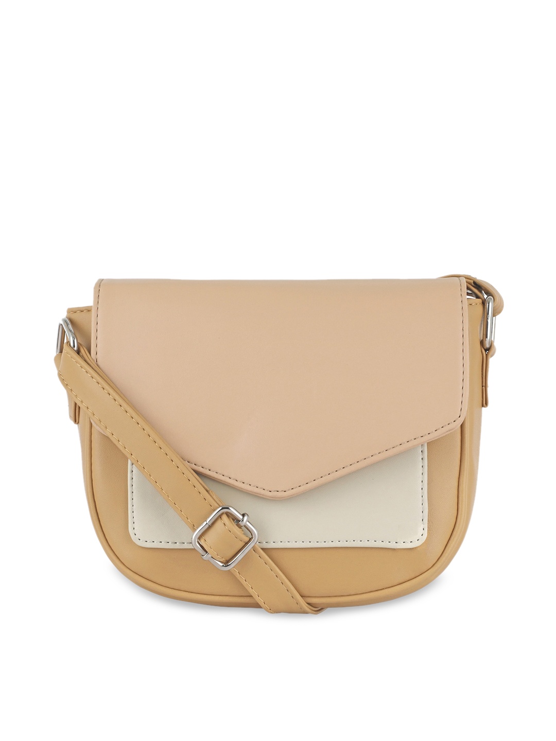 

Toteteca Pink Colourblocked PU Half Moon Sling Bag with Bow Detail