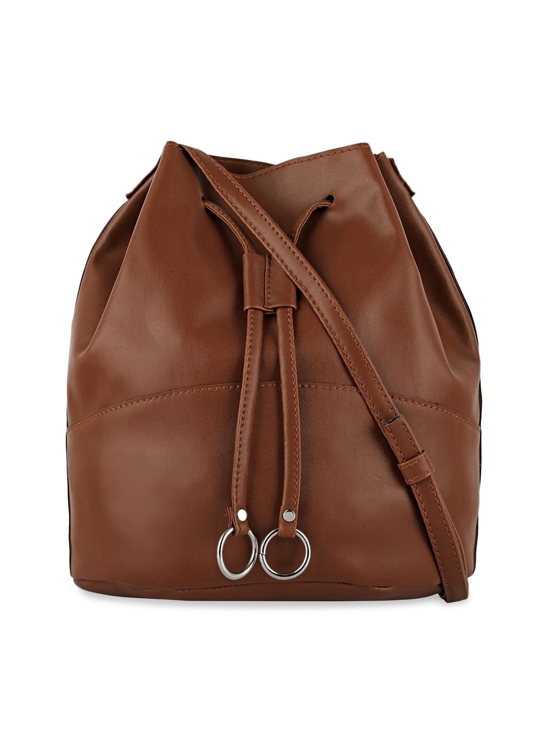 

Toteteca Tan PU Bucket Sling Bag With Tasselled