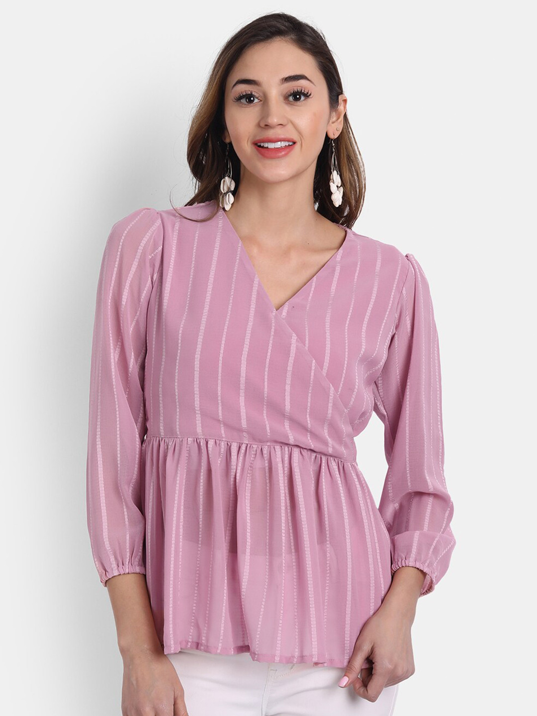 

HK colours of fashion Pink Georgette Wrap Top