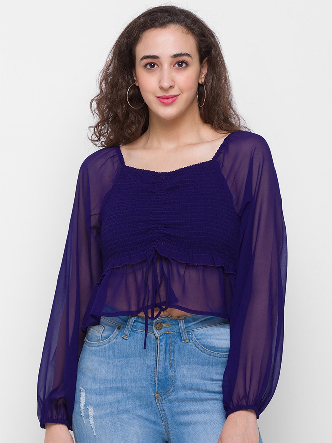 

Globus Women Navy Blue Georgette Crop Top