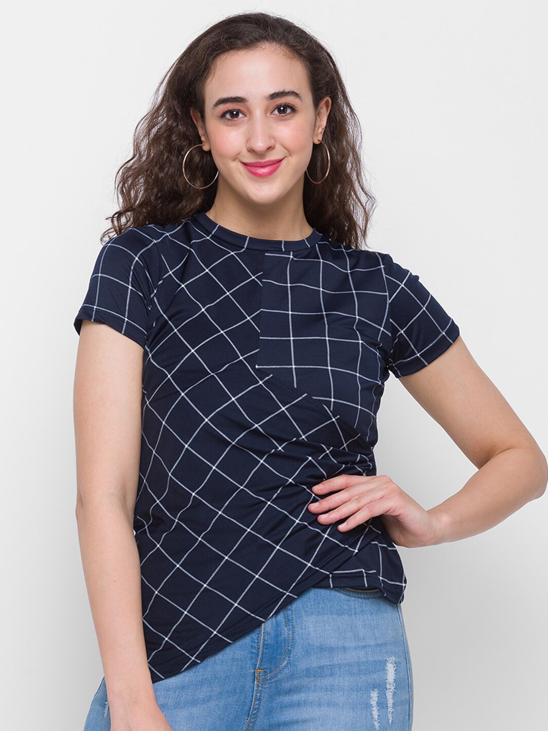 

Globus Navy Blue Checked Top