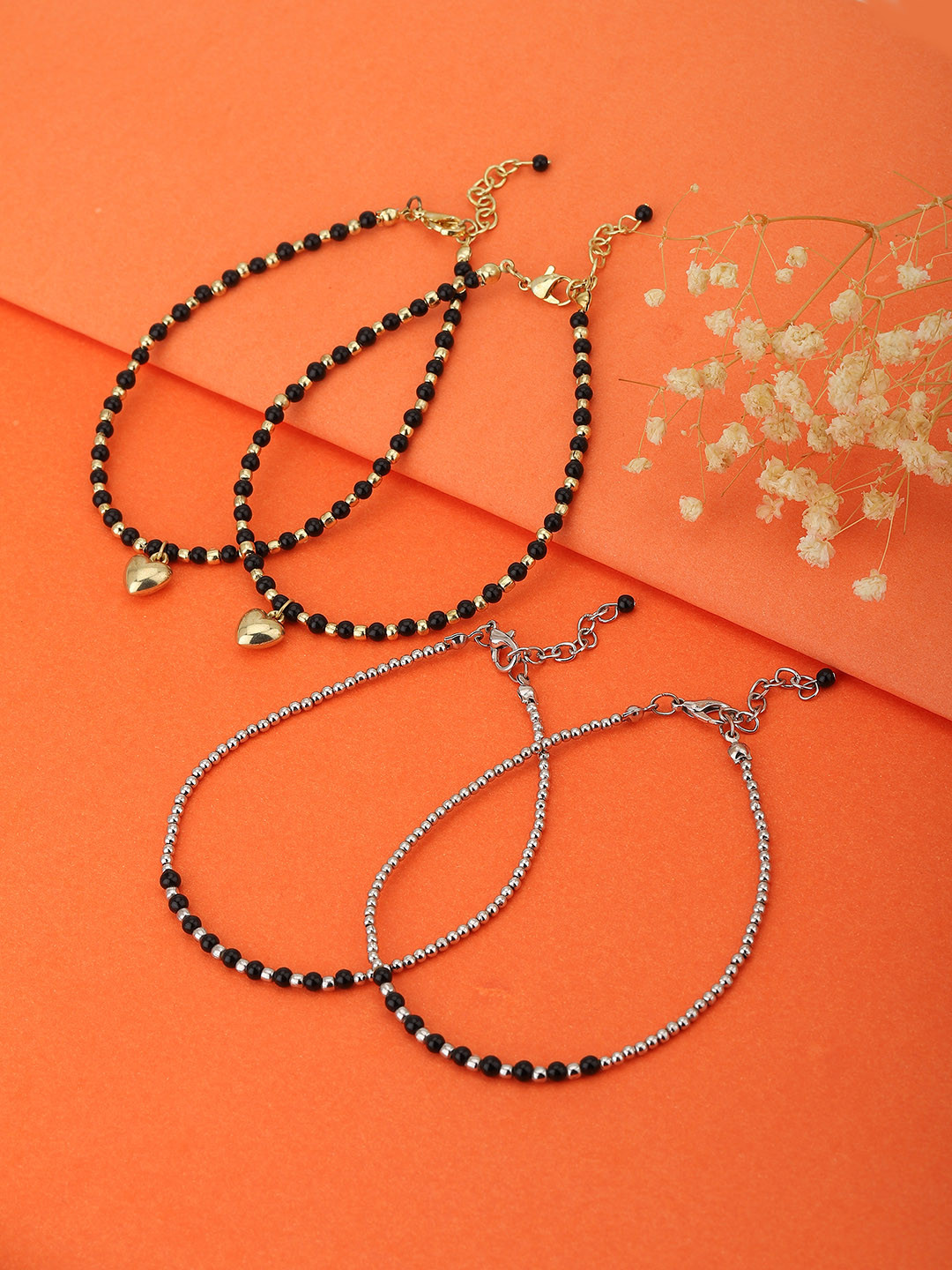 

Carlton London Women Set of 2 Black & Gold Plated Anklet
