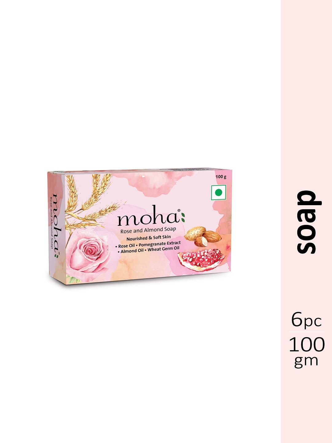 

Set of 6 Rose and Almond Soap Nourishing Soap for Soft Radiant Skin- 100g Each, Pink