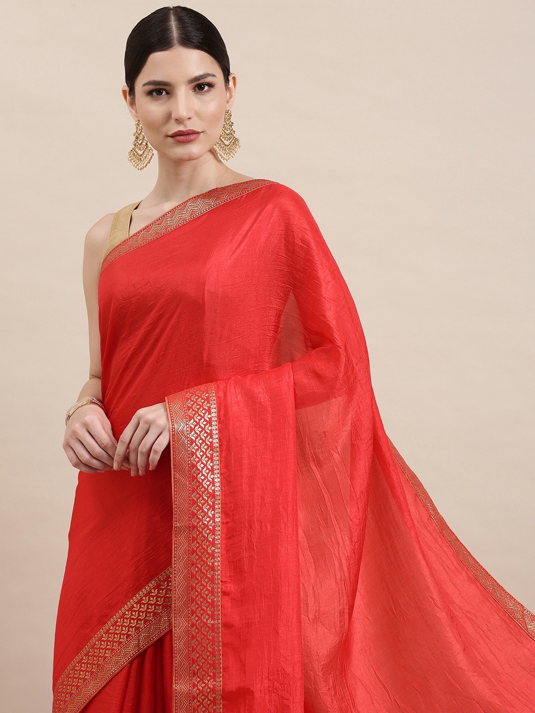 

Indian Women Fuchsia Pink & Silver Zari Silk Blend Saree
