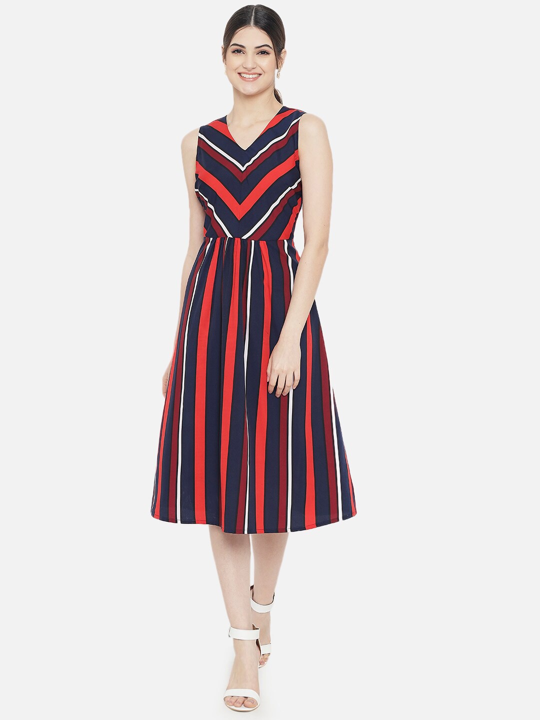 

Yaadleen Black & Red Striped Midi Dress