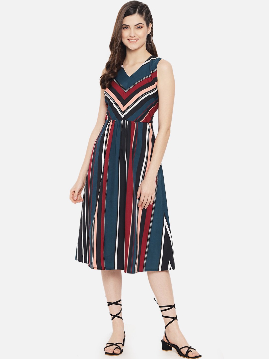 

Yaadleen Multicoloured Striped Midi Dress, Multi