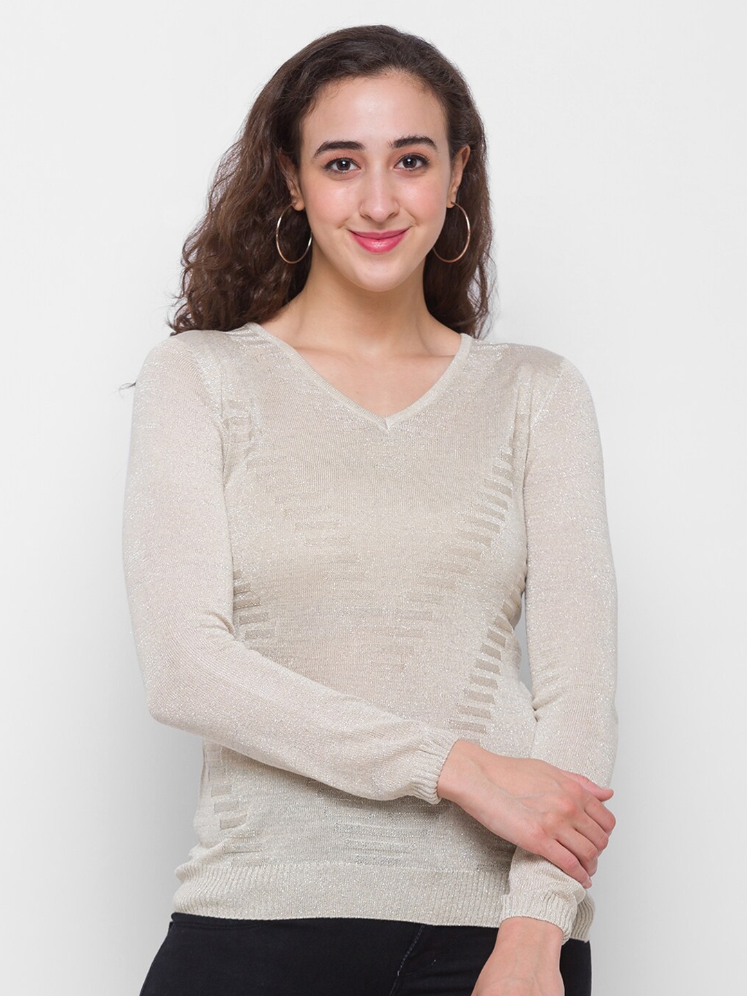 

Globus Women Beige Self Design Regular Top