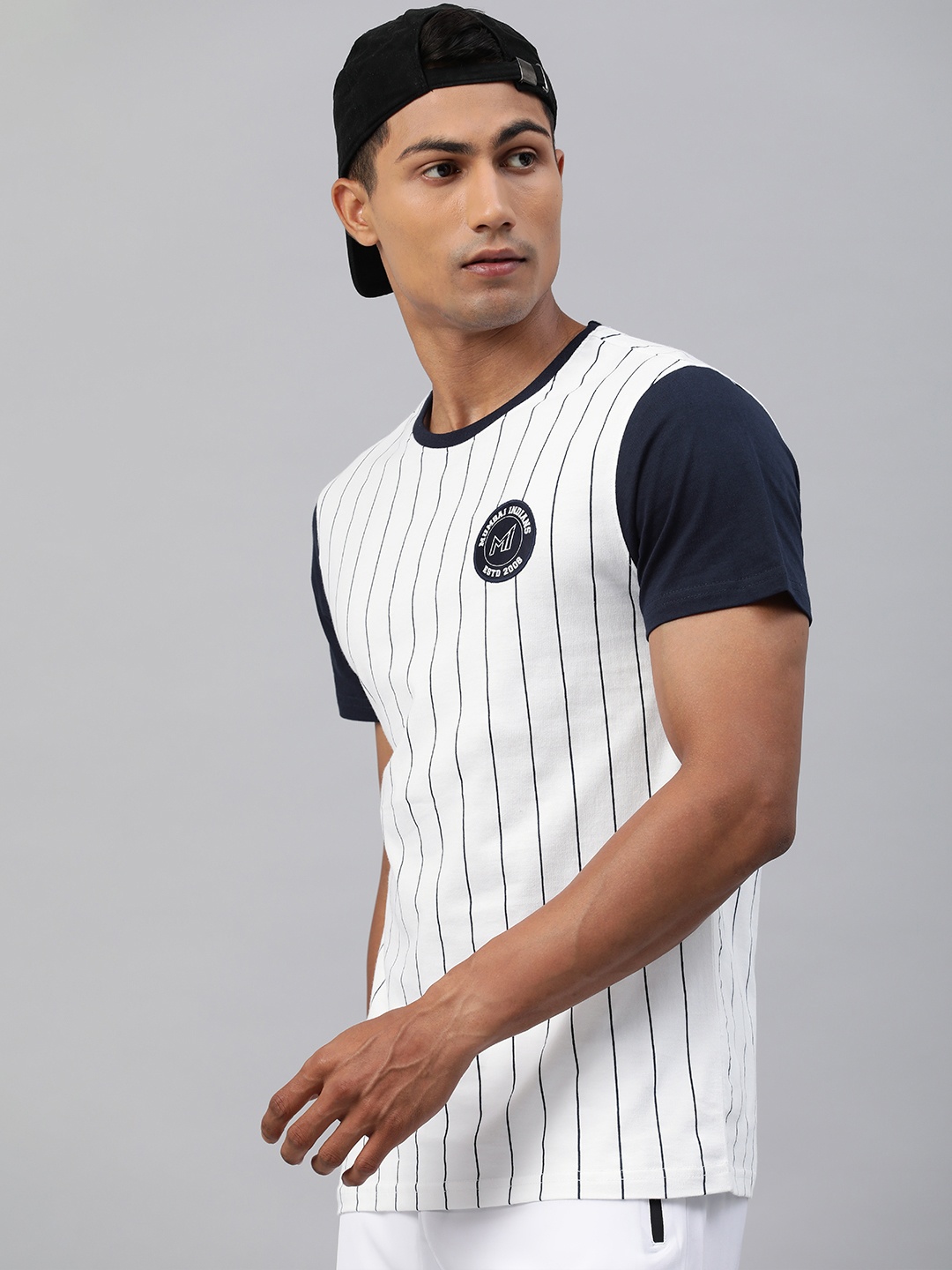 

Mumbai Indians Men White & Navy Blue MI: Varsity T-shirt