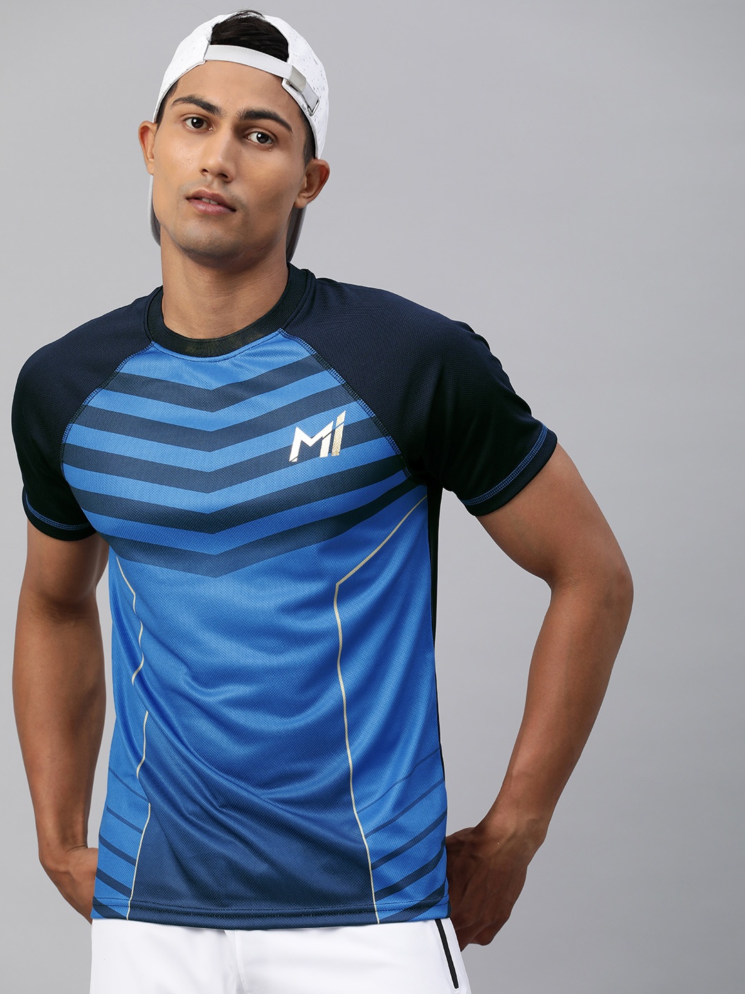 

Mumbai Indians Men Blue MI Striped Sublimation Performance T-shirt