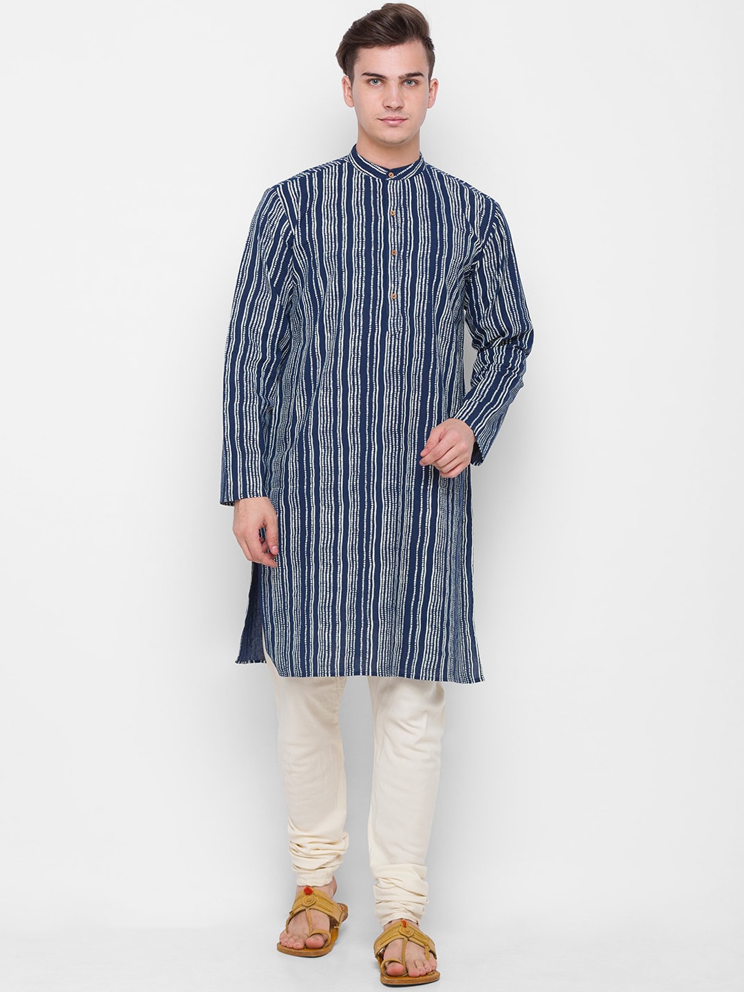 

Globus Men Blue & White Striped Cotton Kurta