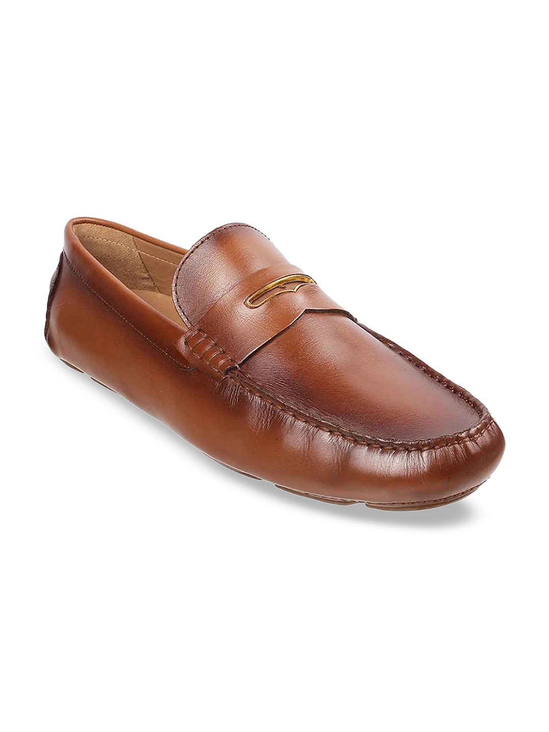 

J.FONTINI Men Tan Brown Leather Loafers