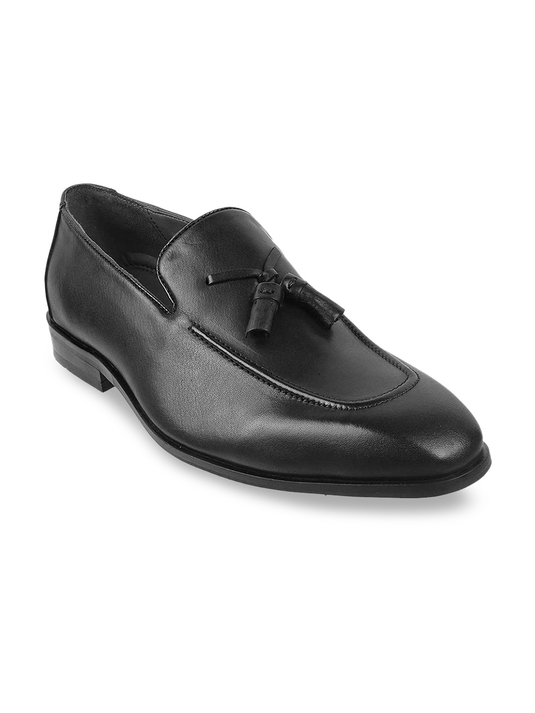 

J.FONTINI Men Black Solid Leather Formal Loafers