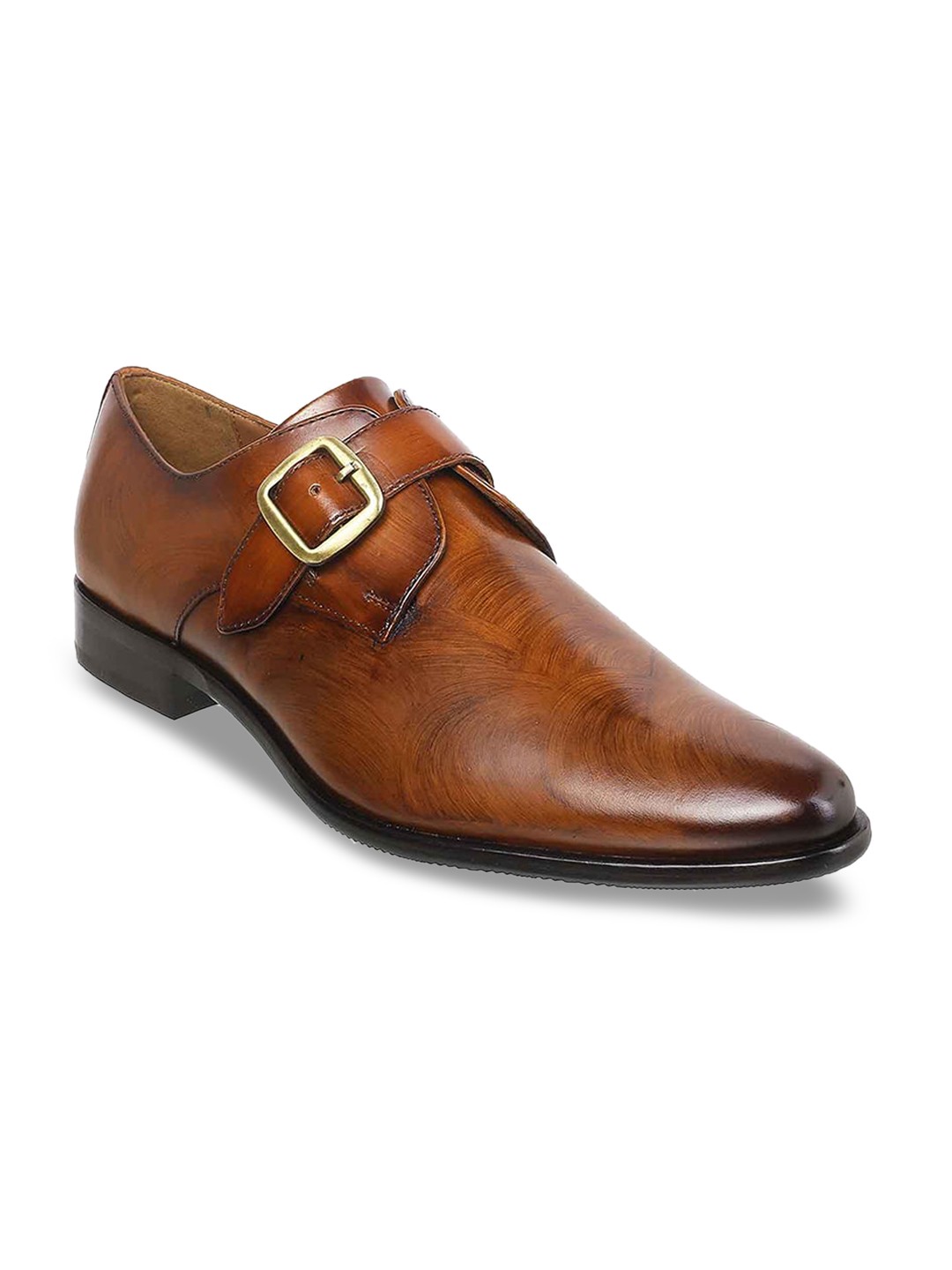 

J.FONTINI Men Tan-Brown Solid Leather Formal Monk Shoes