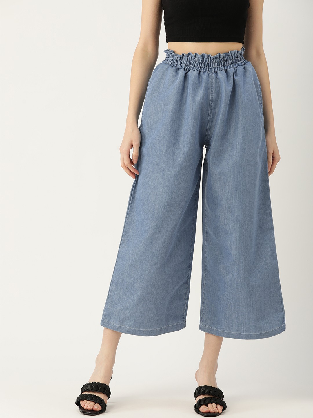 

Quinoa Women Blue Cotton Flared Trousers
