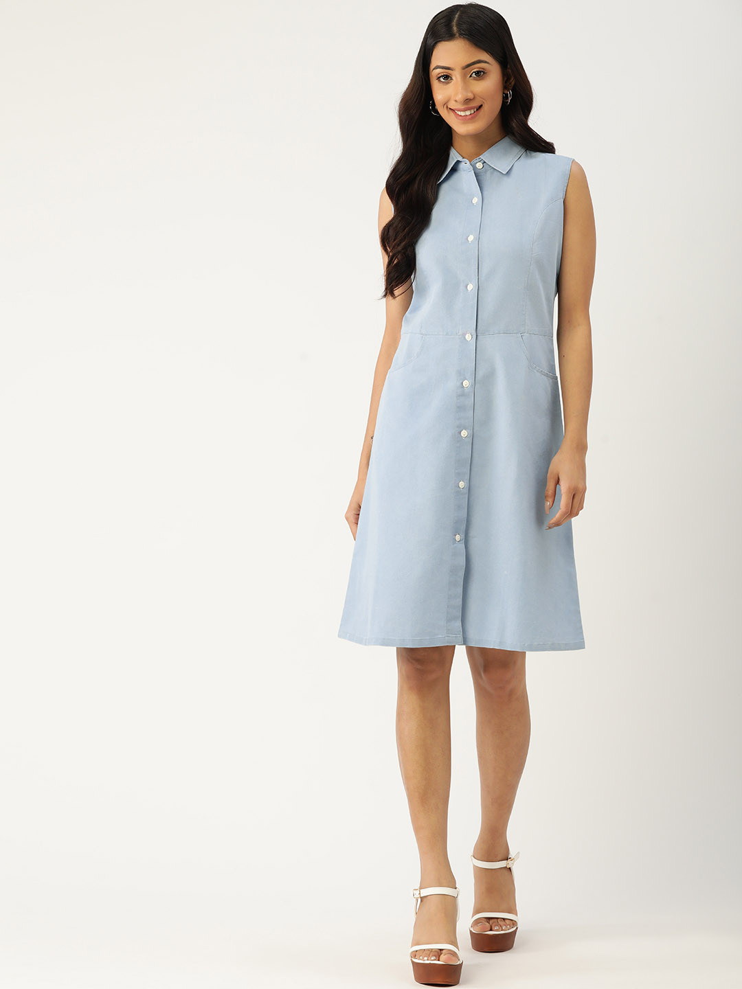 

Quinoa Blue Cotton Denim Shirt Dress