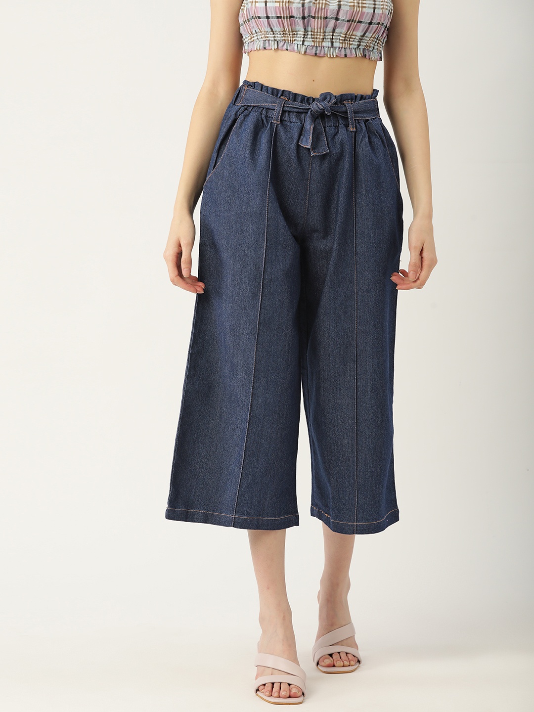 

Quinoa Women Navy Blue Cotton Flared High-Rise Culottes