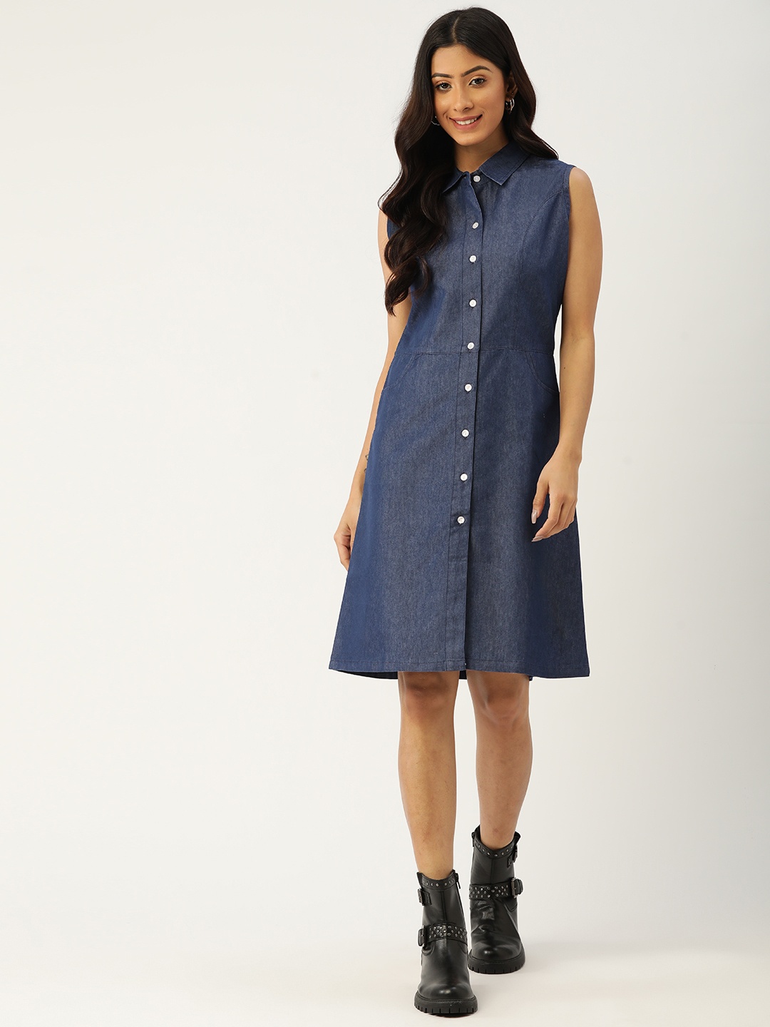 

Quinoa Navy Blue Cotton Denim Shirt Dress