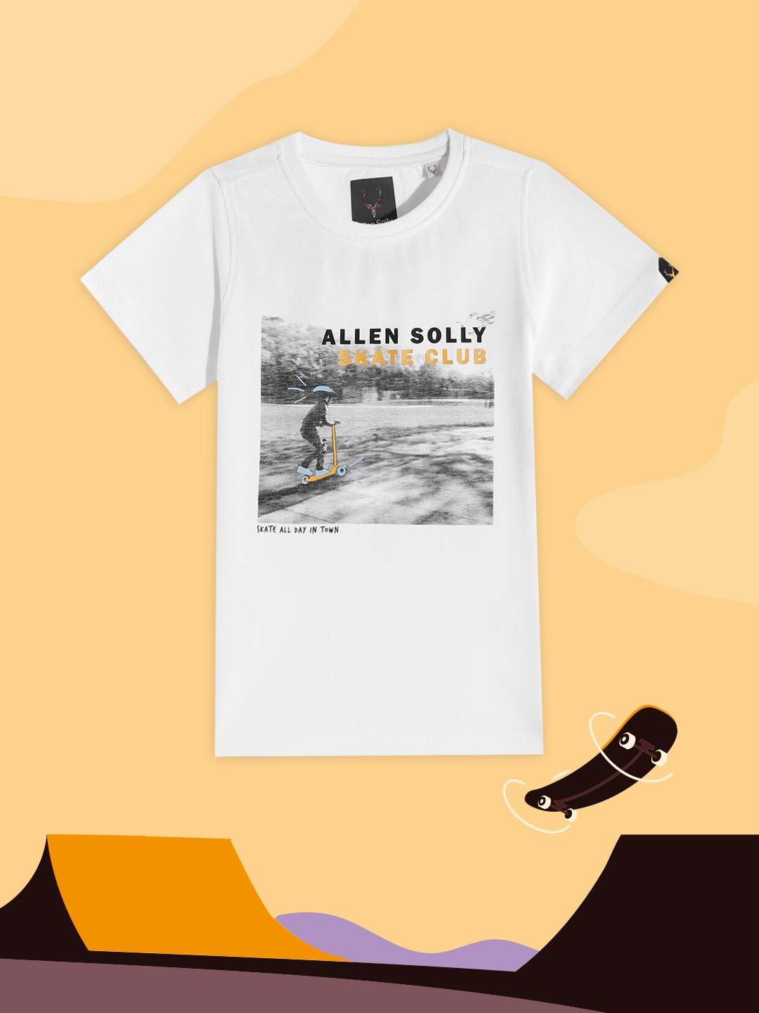 

Allen Solly Junior Boys White & Grey Printed Cotton T-shirt