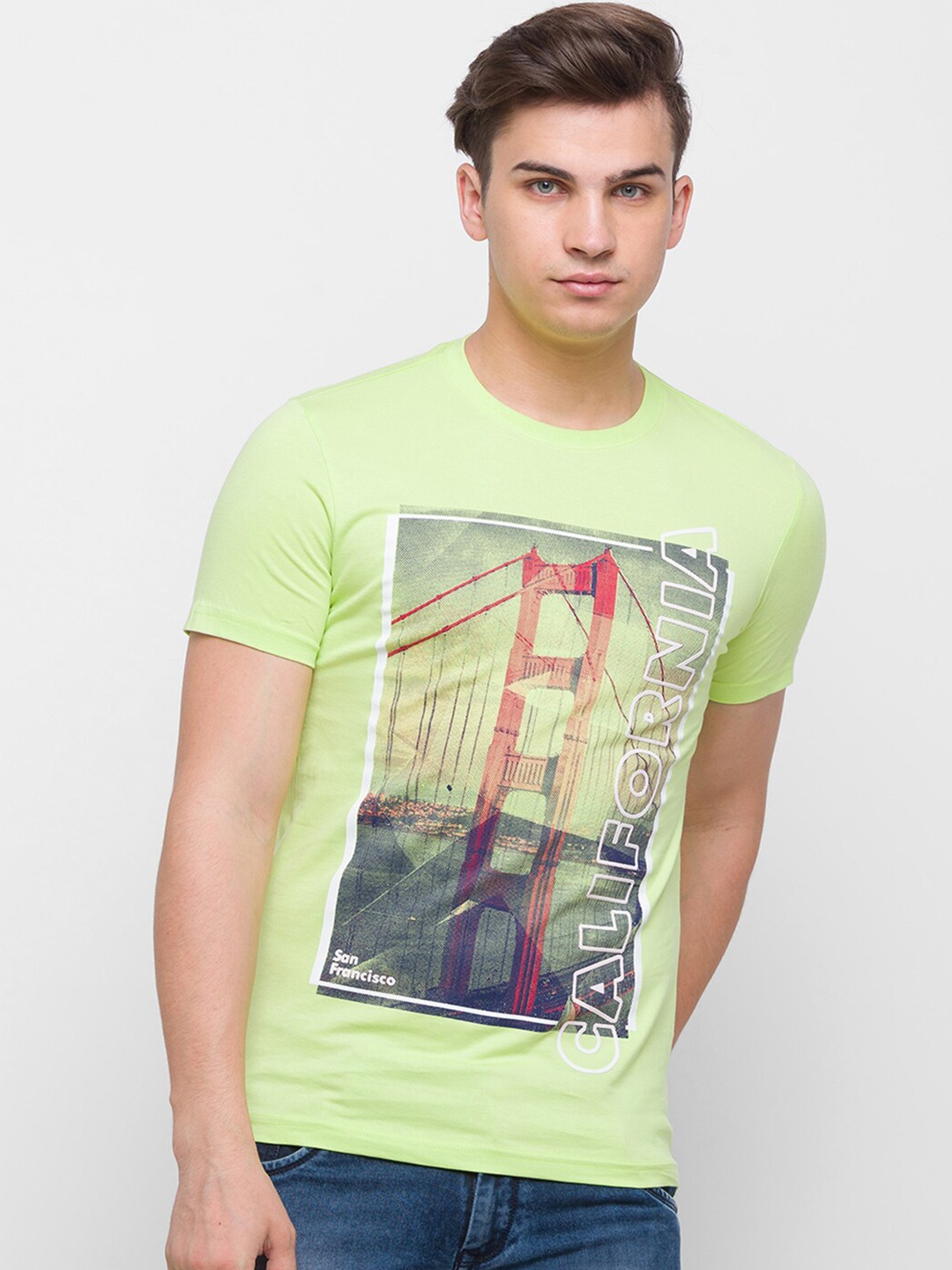 

Globus Men Green Printed Slim Fit Cotton T-shirt