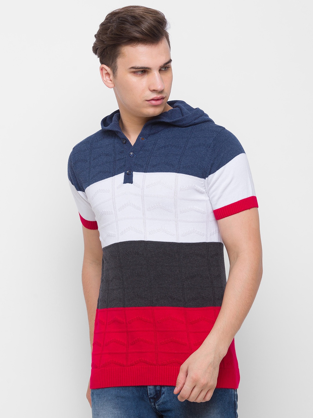 

Globus Men Multicoloured Colourblocked Polo Collar T-shirt, Multi