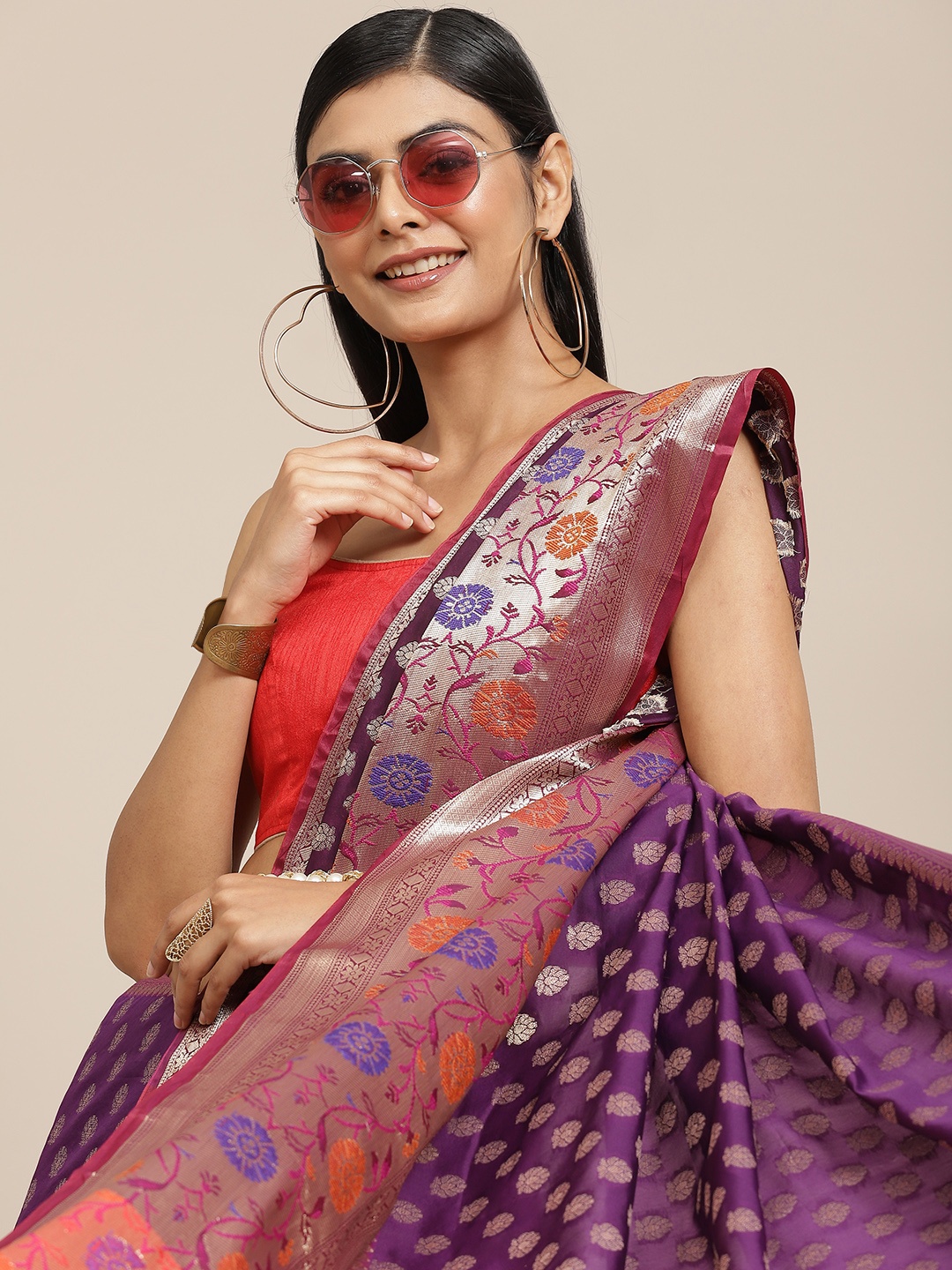 

Silk Land Purple & Golden Ethnic Motifs Zari Kanjeevaram Saree