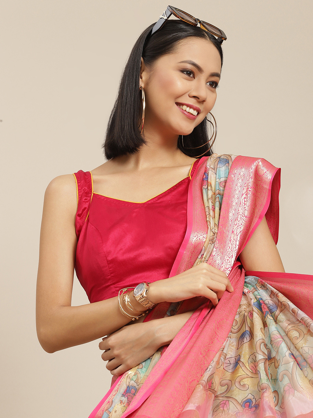 

Silk Land Multicoloured Floral Zari Kanjeevaram Saree, Multi