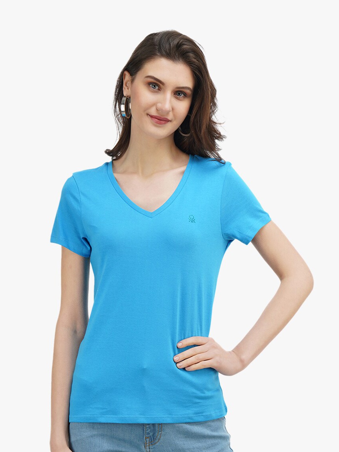 

United Colors of Benetton Women Blue V-Neck T-shirt