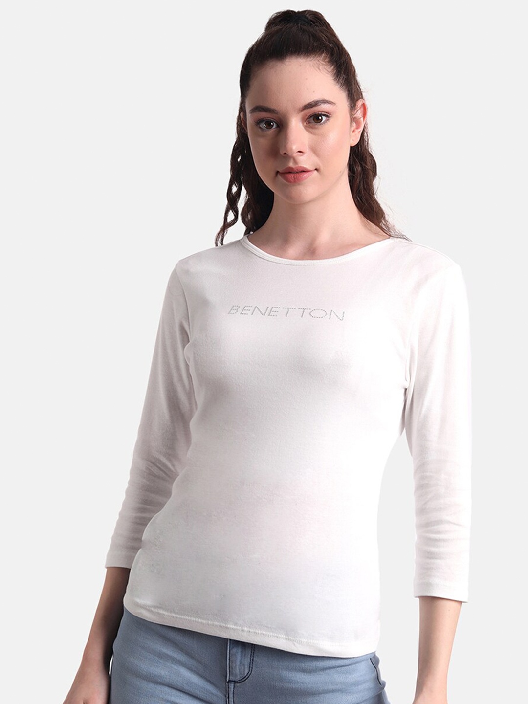 United Colors of Benetton Women Off White T-shirt
