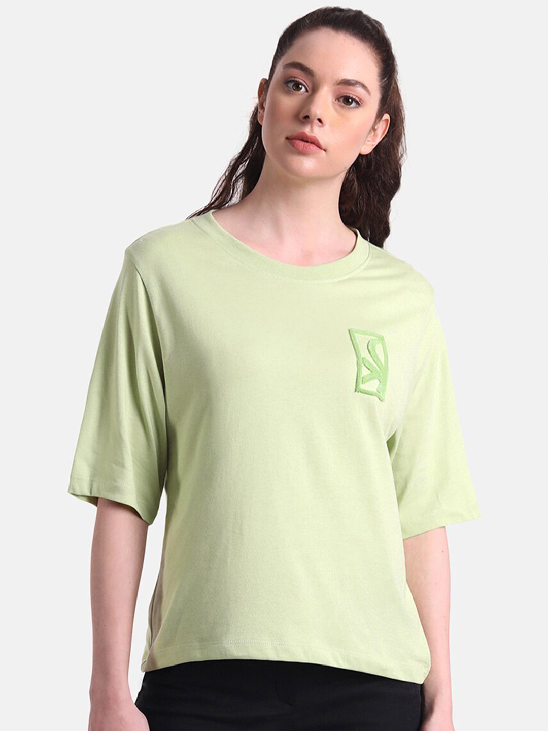 

United Colors of Benetton Green Typography Cotton T-shirt