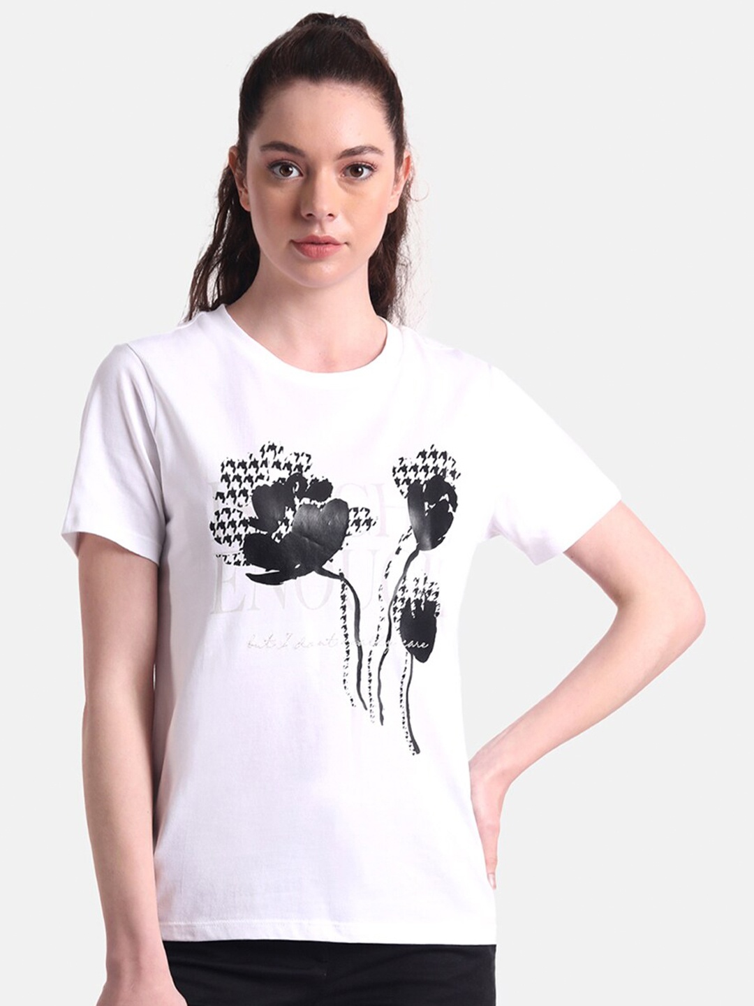 

United Colors of Benetton Women White & Black Printed T-shirt