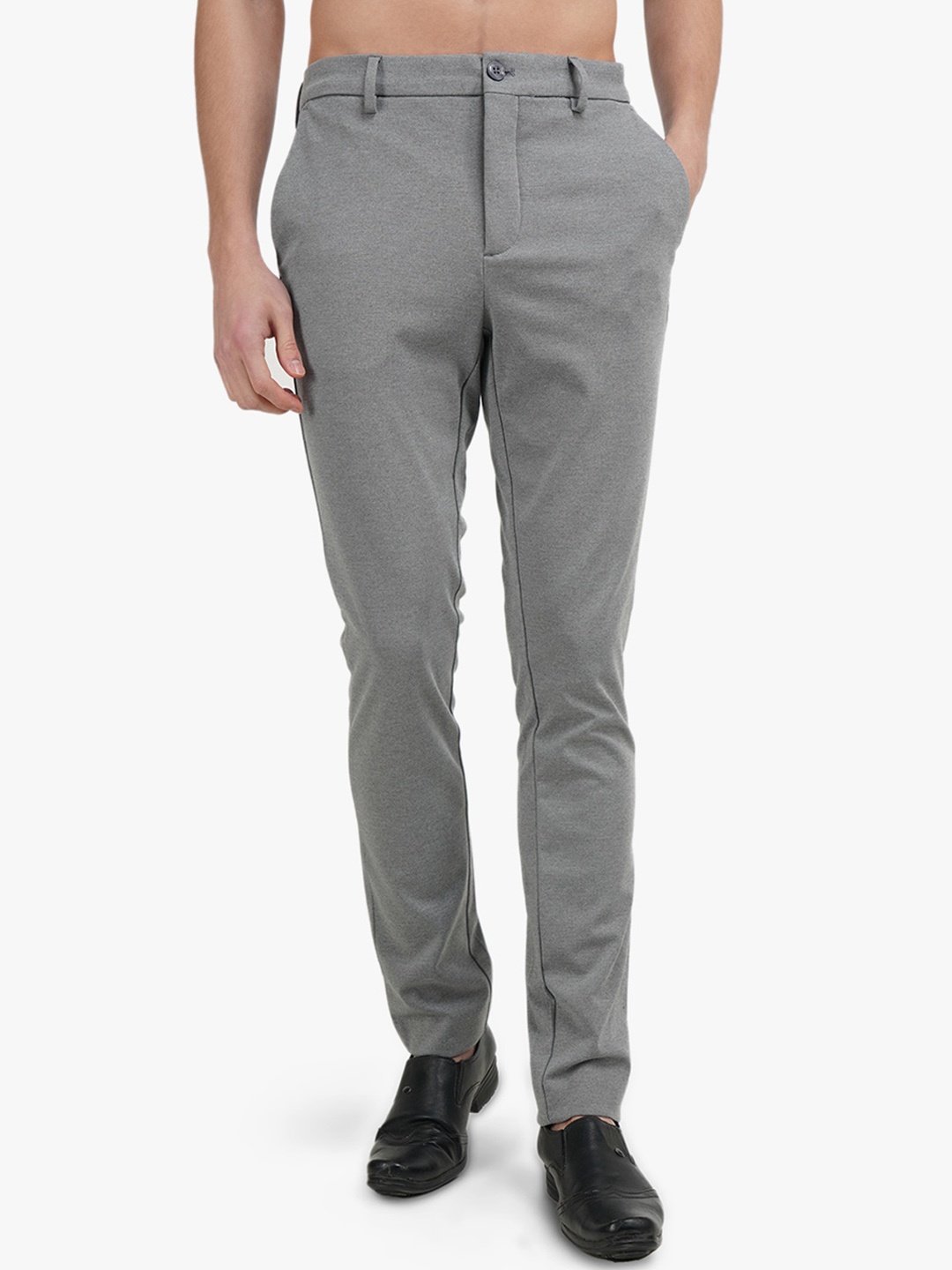 

United Colors of Benetton Men Grey Textured Slim Fit Trousers
