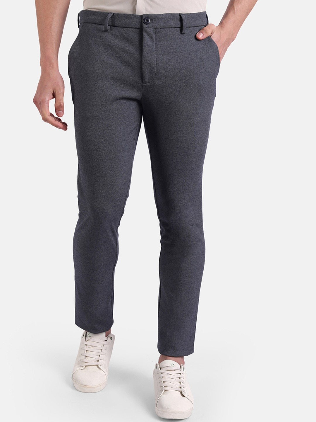 

United Colors of Benetton Men Blue Textured Slim Fit Trousers